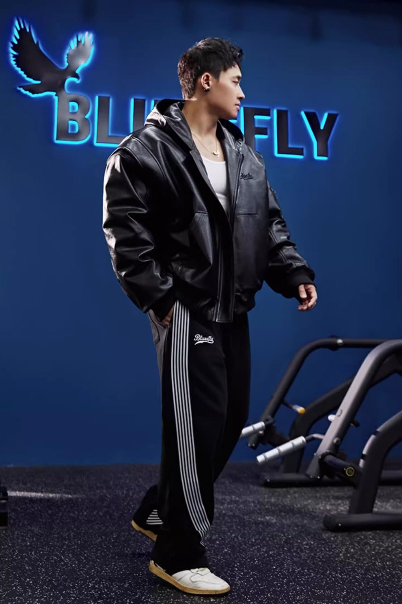 Retro hooded faux leather jacket #BF025