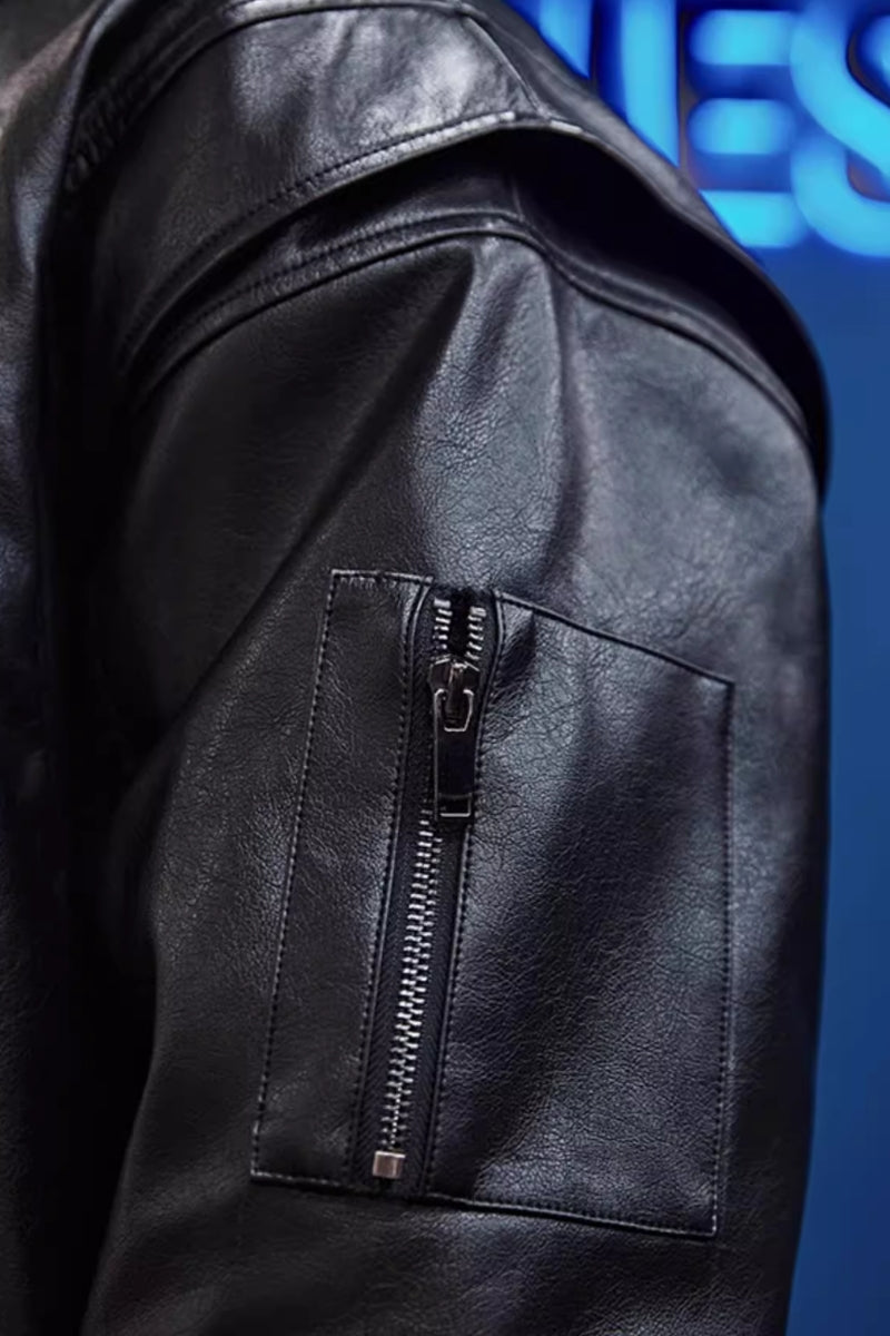 Retro hooded faux leather jacket #BF025