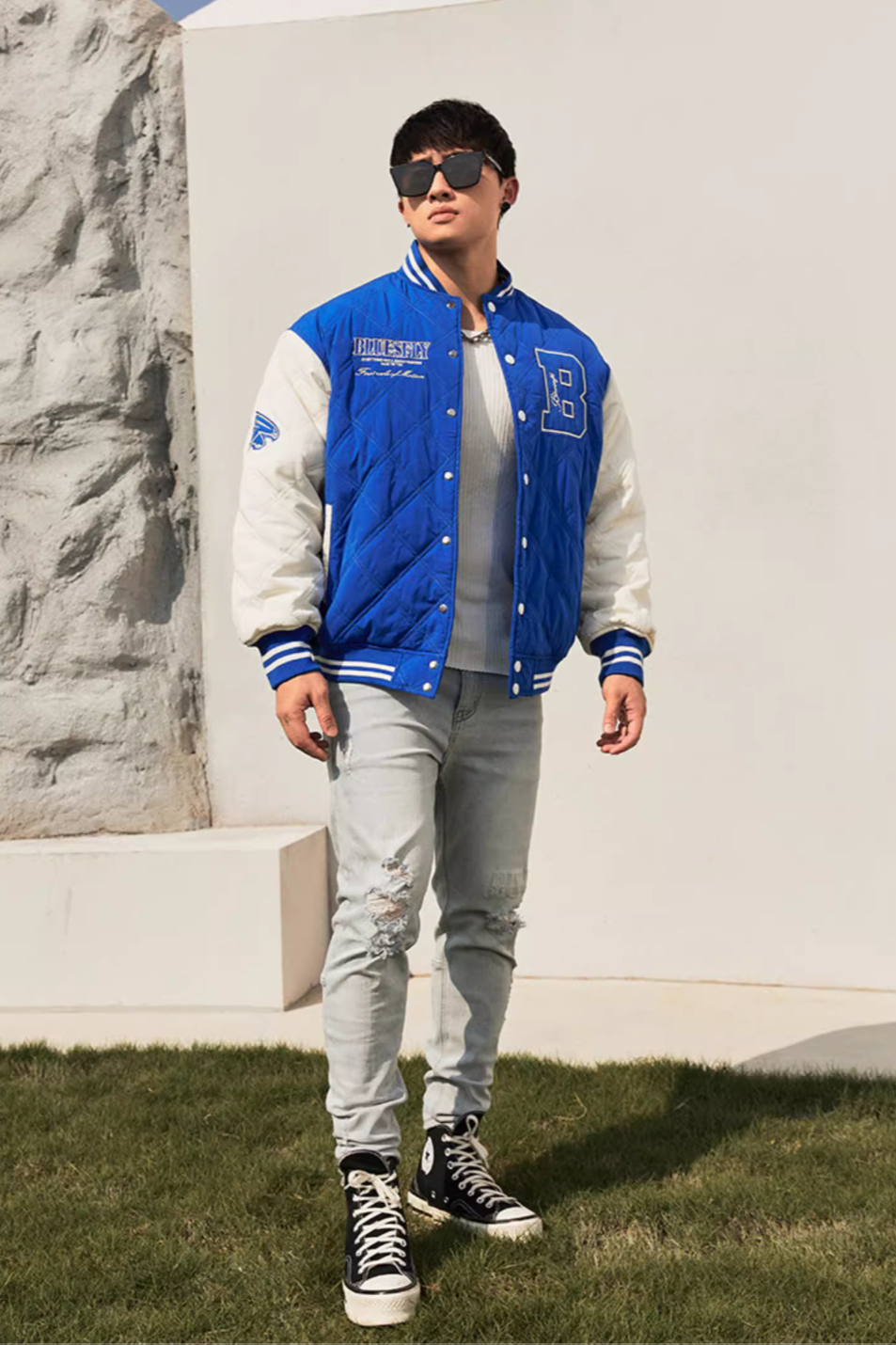 Patchwork Bicolor Stadium Jacket #BF029
