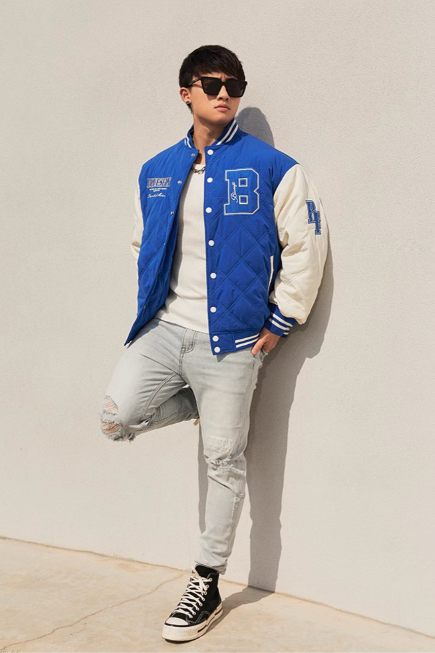 Patchwork Bicolor Stadium Jacket #BF029