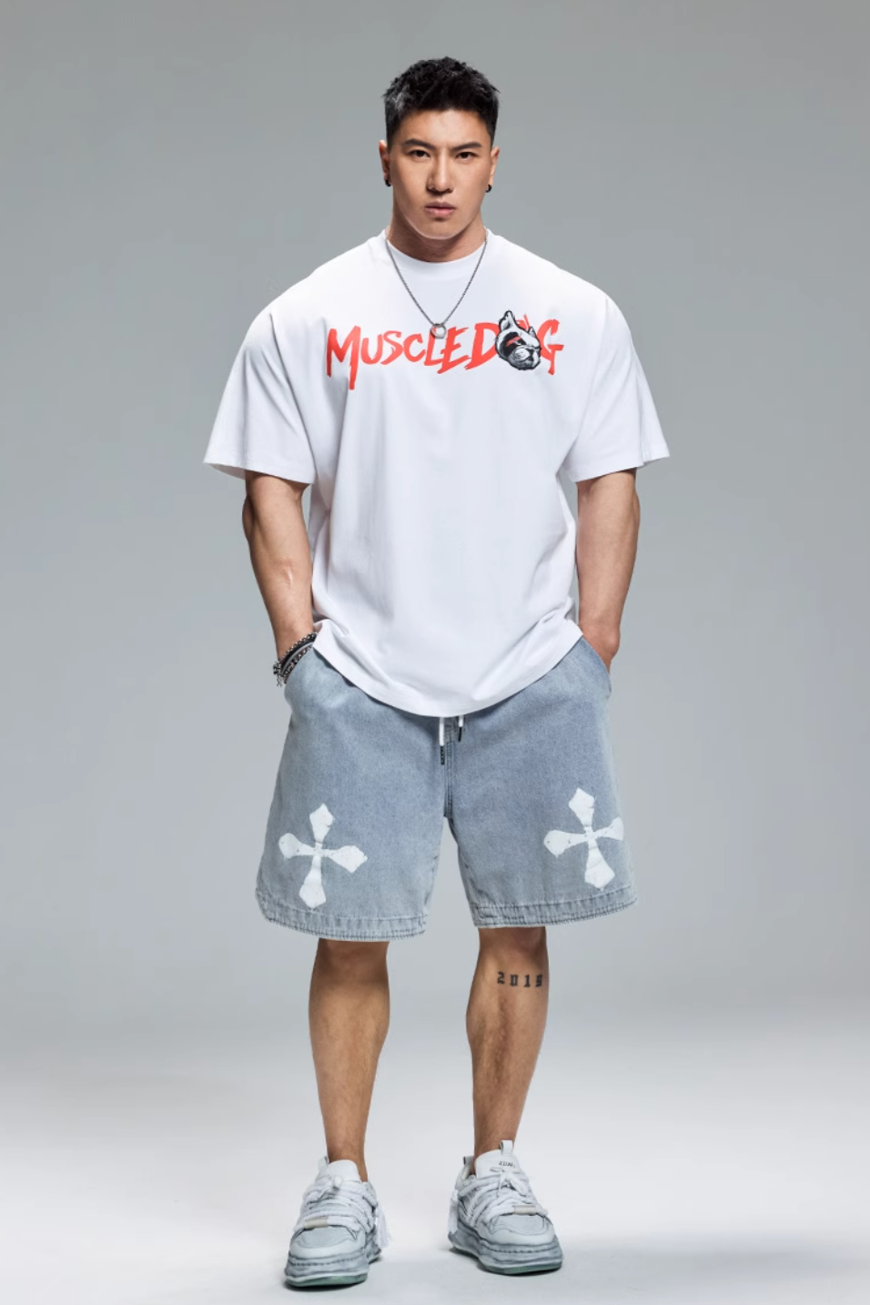 Bulldog Painted Half Sleeve T-Shirt #MD078