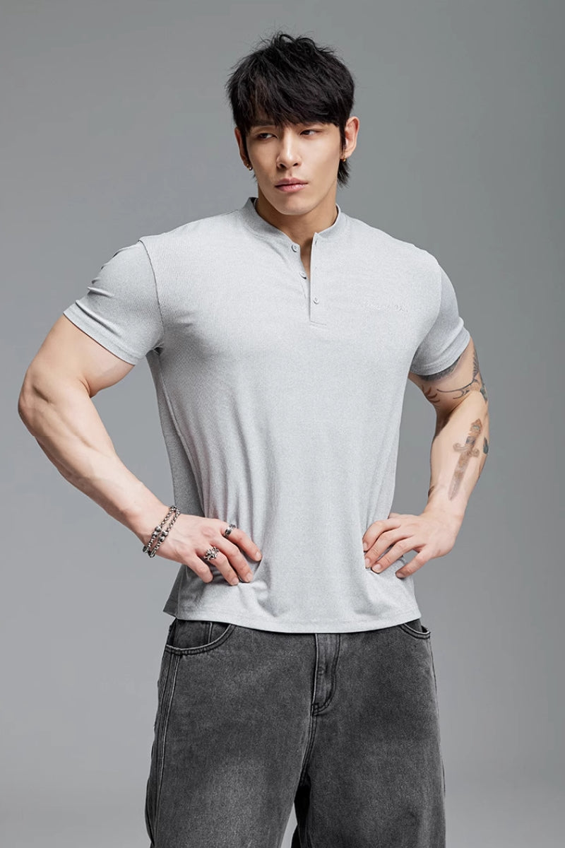 Collarless stretch polo shirt #MD058
