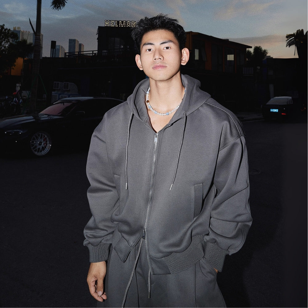 Cropped Double Zipper Hoodie And Wide-Leg Sweatpants #PM001