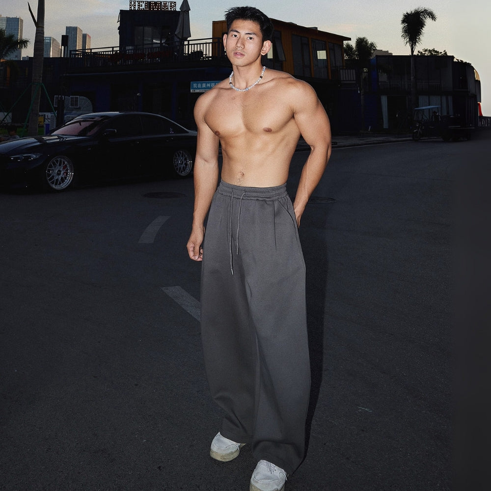 Cropped Double Zipper Hoodie And Wide-Leg Sweatpants #PM001
