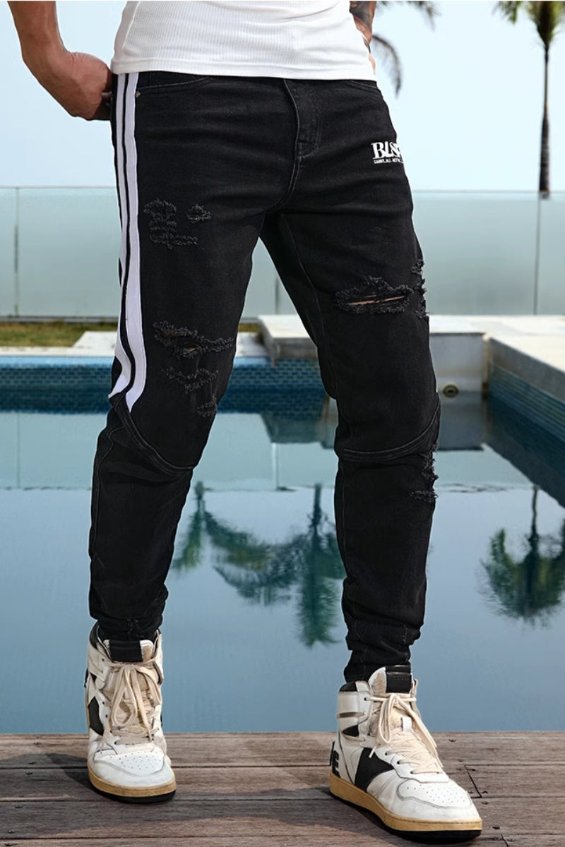 Street Ripped Line Jeans #BF069