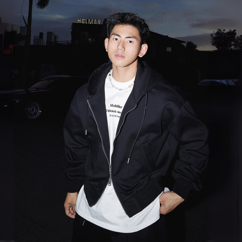 Cropped Double Zipper Hoodie And Wide-Leg Sweatpants #PM001
