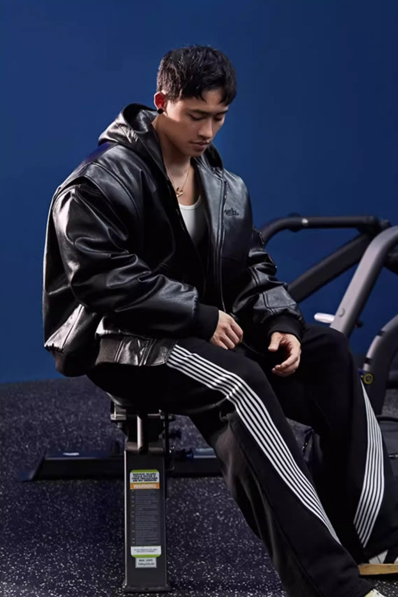Retro hooded faux leather jacket #BF025