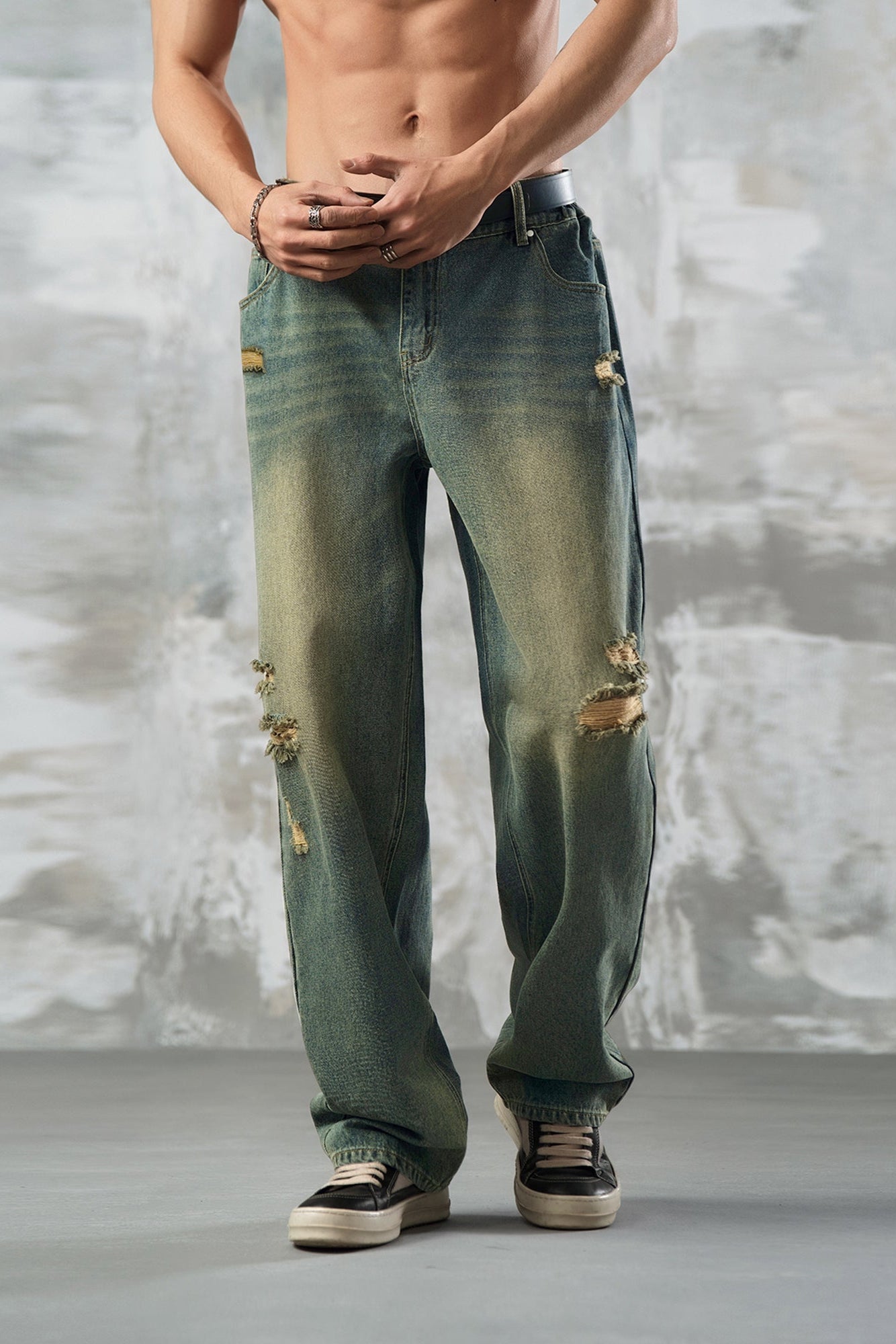 Yellow mud dyed straight jeans #LM020