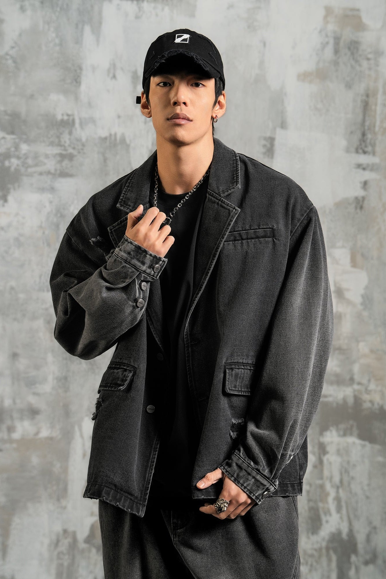 Suit collar vintage denim jacket #LM013