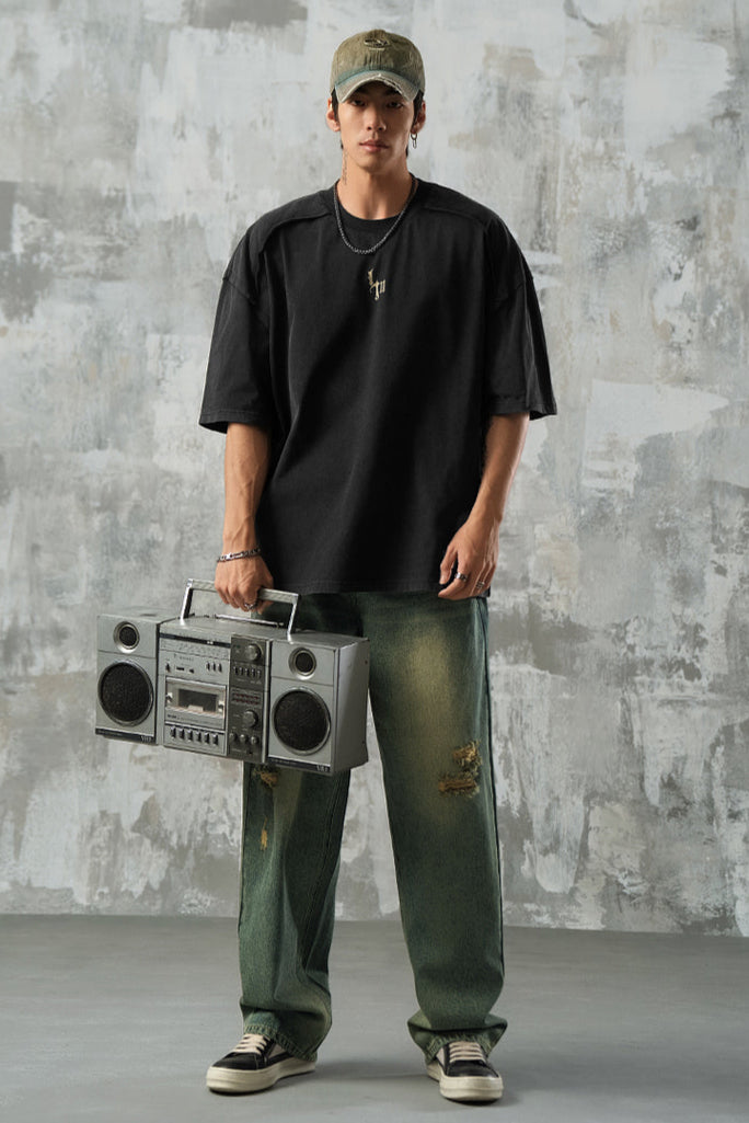 Yellow mud dyed straight jeans #LM020