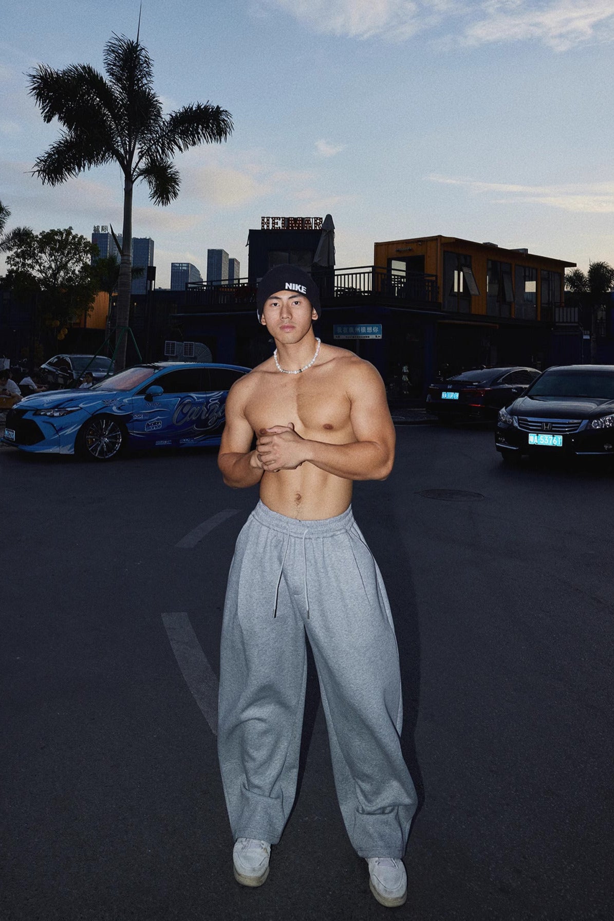 Cropped Double Zipper Hoodie And Wide-Leg Sweatpants #PM001