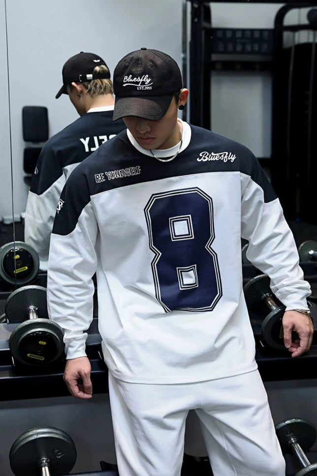 Contrast Loose Sports Long Sleeve Shirt #BF031