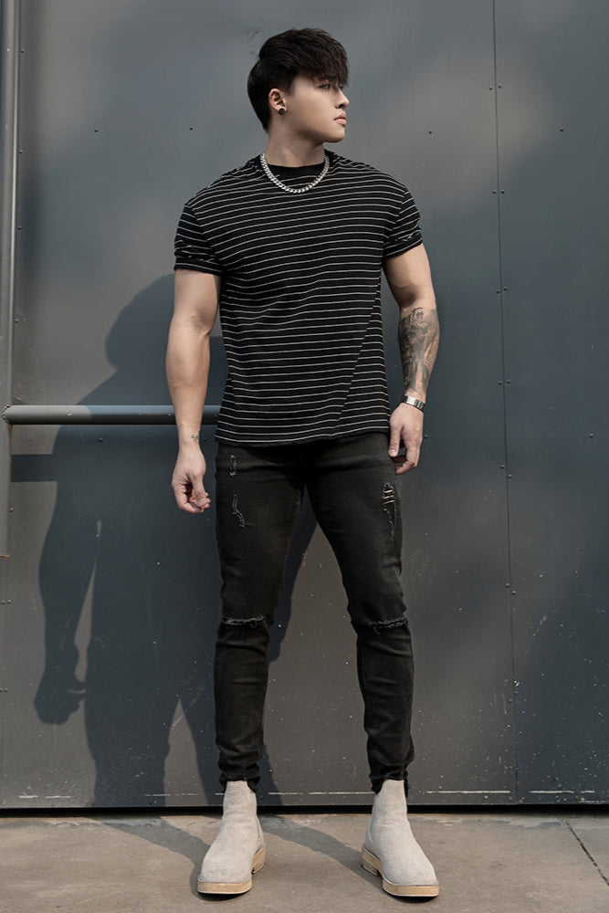 Ripped elastic skinny sports jeans #BF065
