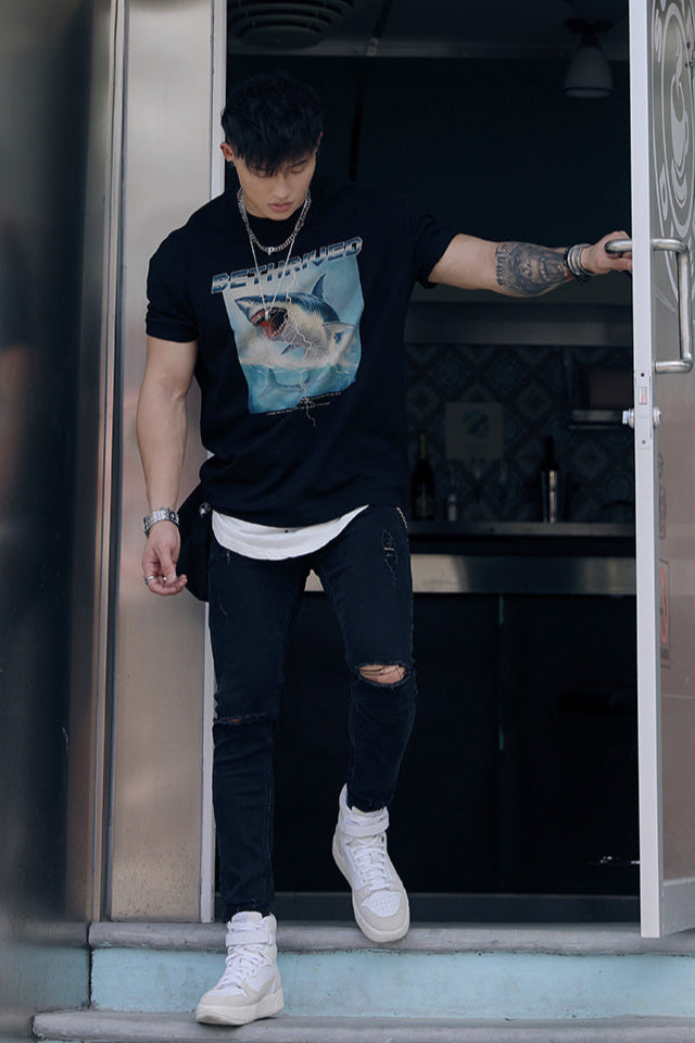 Ripped elastic skinny sports jeans #BF065