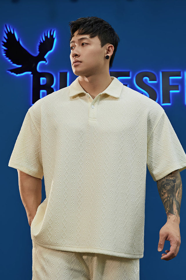 Oversize waffle polo shirt #BF056