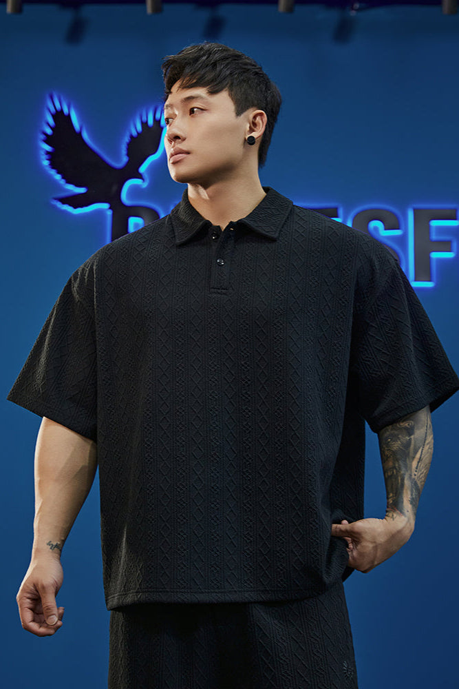 Oversize waffle polo shirt #BF056