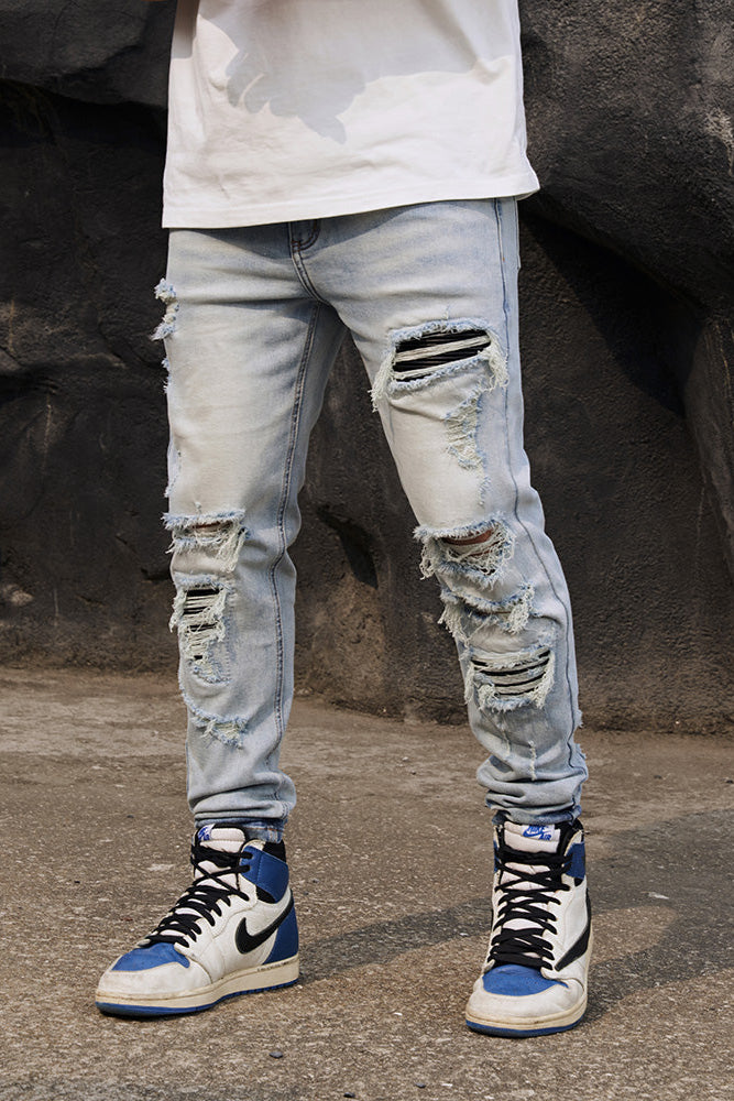 High Stretch Fitness Ripped Jeans #BF063