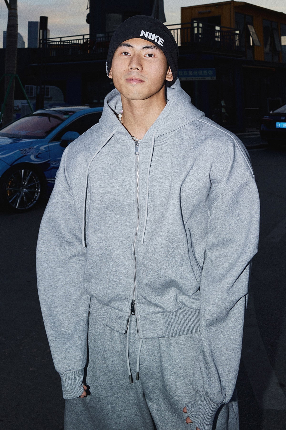 Cropped Double Zipper Hoodie And Wide-Leg Sweatpants #PM001