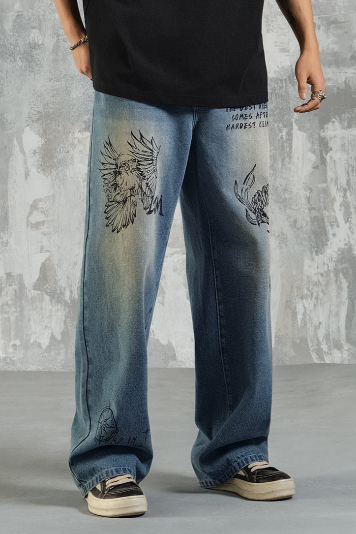 Original print washed jeans #LM022