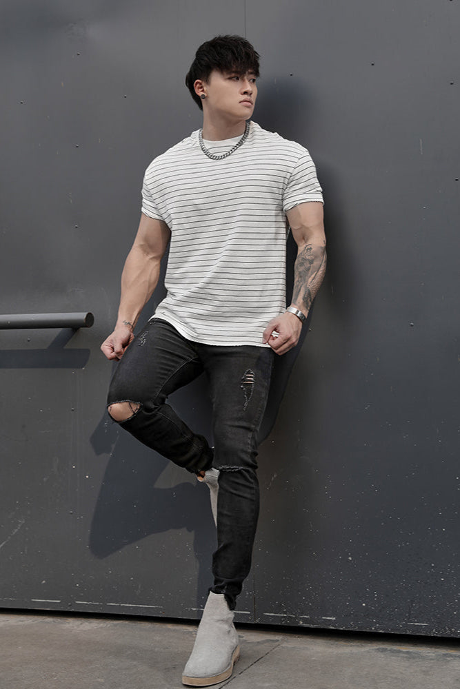 Ripped elastic skinny sports jeans #BF065