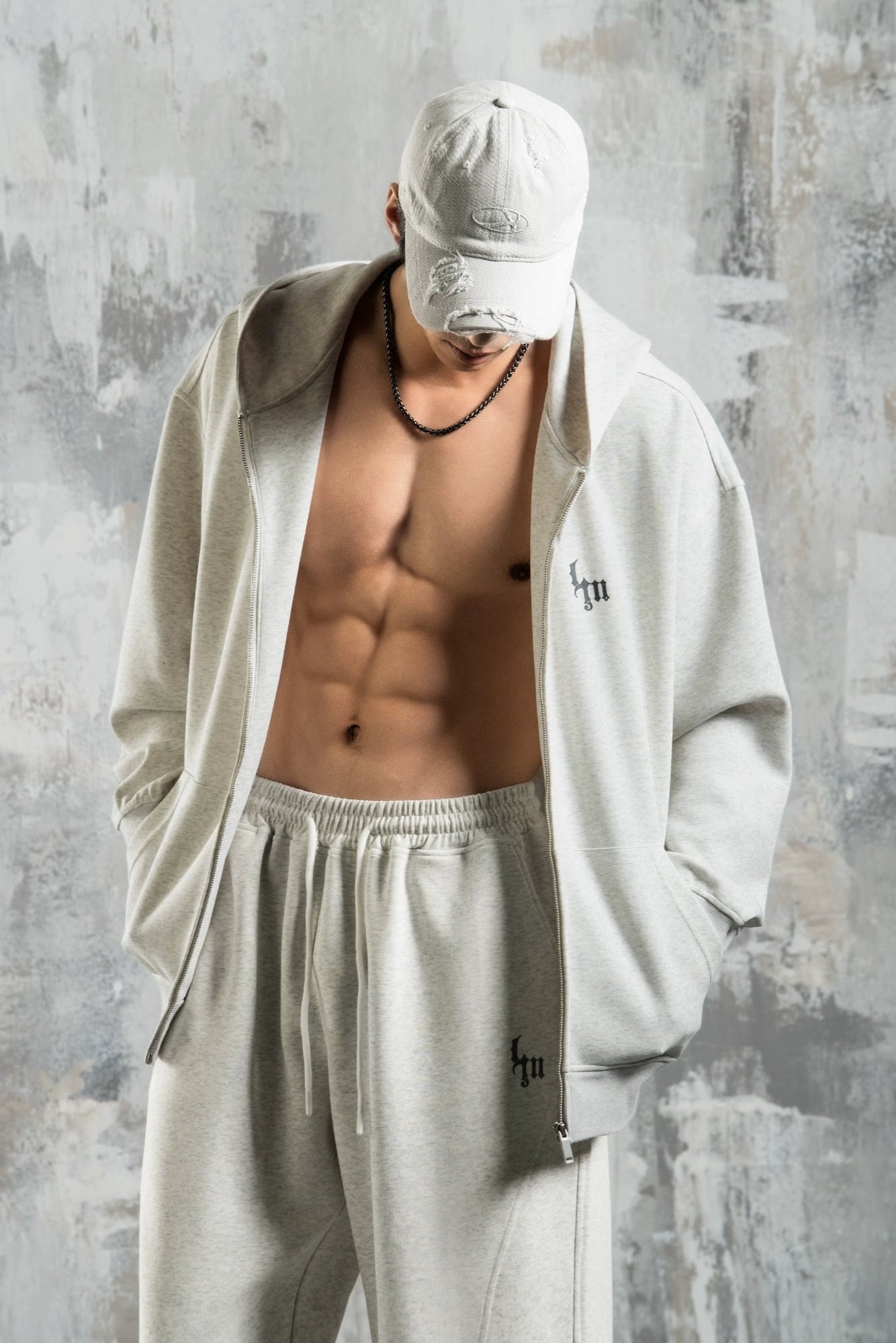 dropped-shoulder zipper hoodie and fitness sweatshirt pants set #LM007