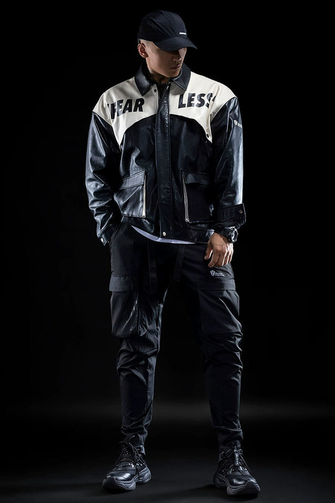 Contrast Biker fake Leather Jacket #MG008
