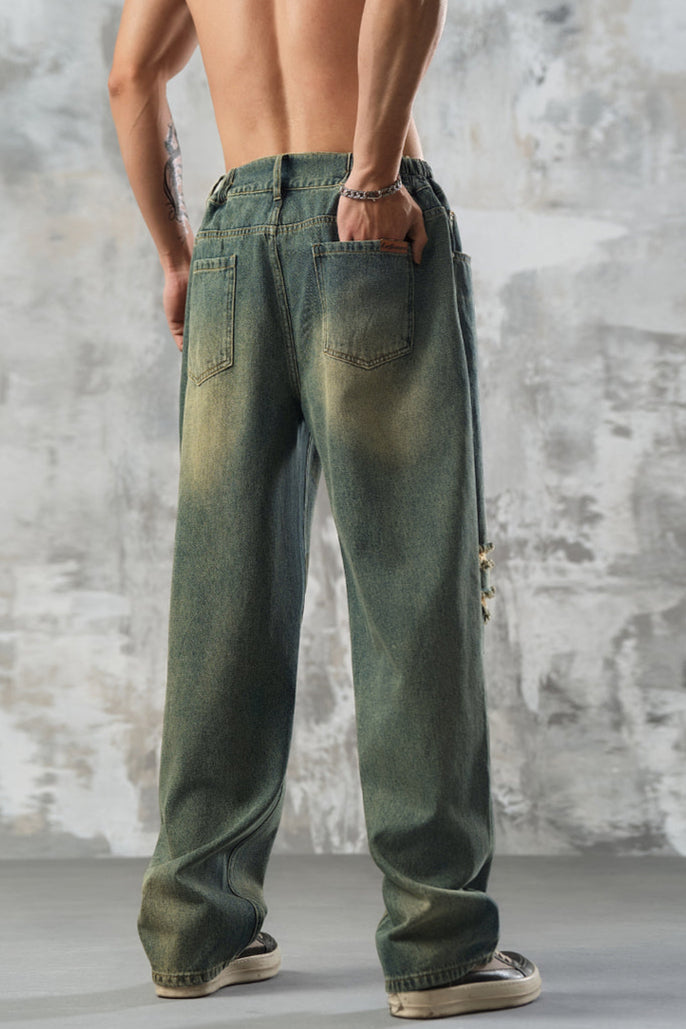 Yellow mud dyed straight jeans #LM020