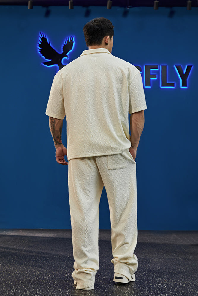 Waffle polo shirt and loose Sweatpants set #BF060