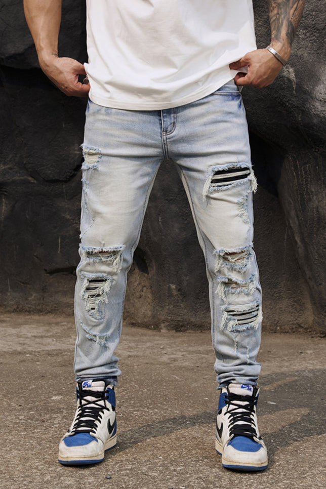 High Stretch Fitness Ripped Jeans #BF063