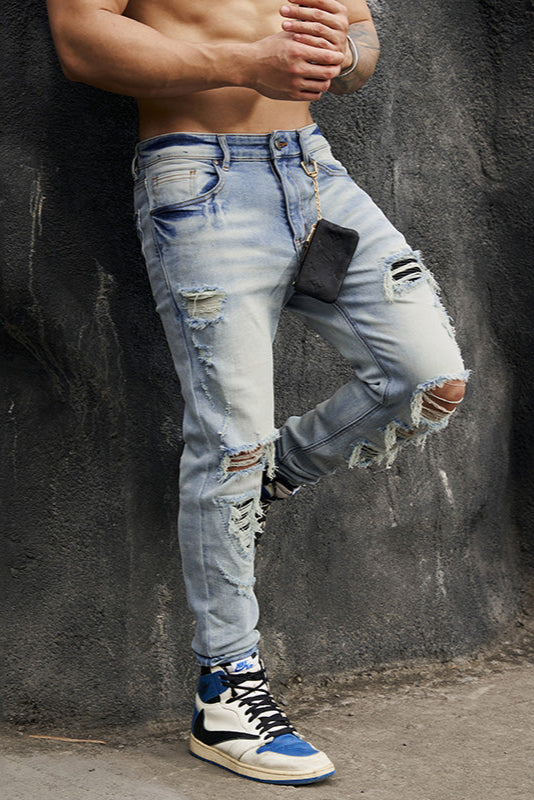 High Stretch Fitness Ripped Jeans #BF063