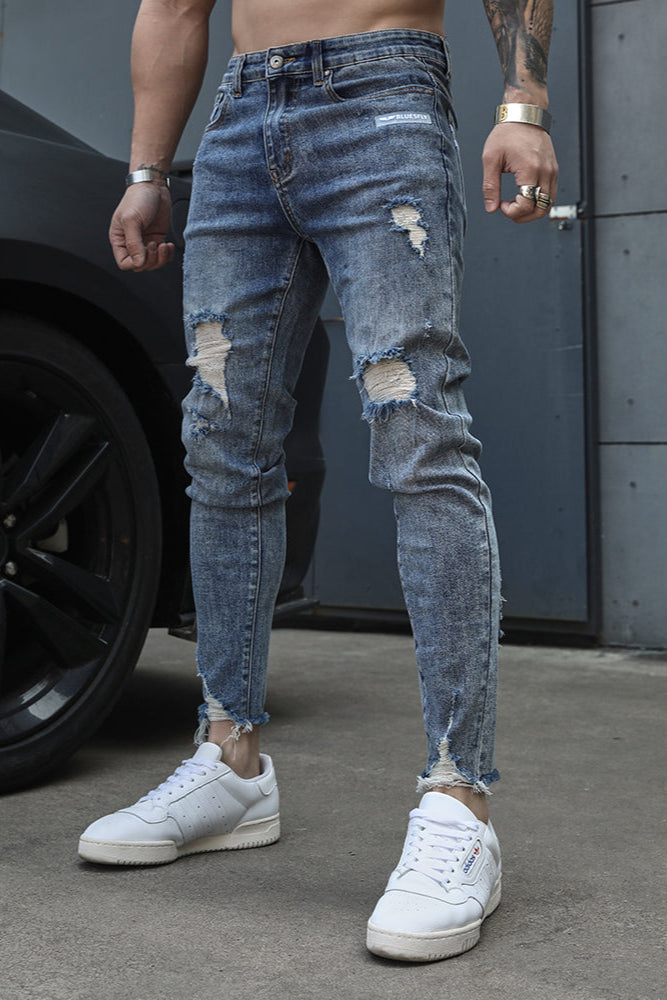 Distressed fitness elastic jeans #BF067