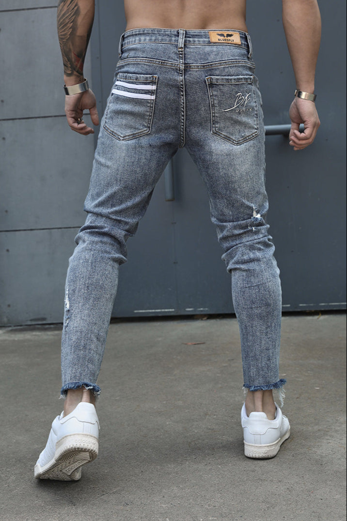 Distressed fitness elastic jeans #BF067