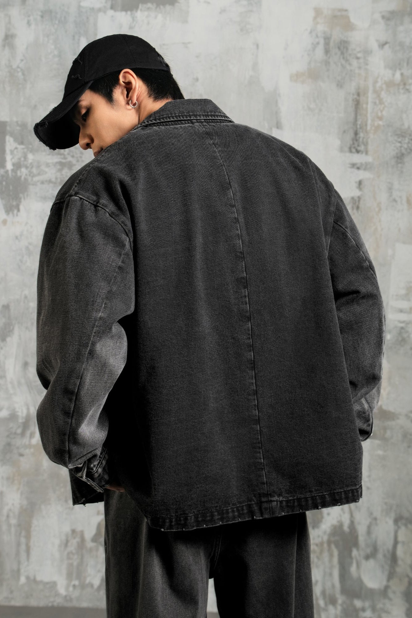 Suit collar vintage denim jacket #LM013