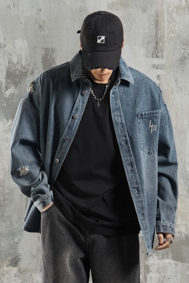 Distressed loose denim shirt #LM015