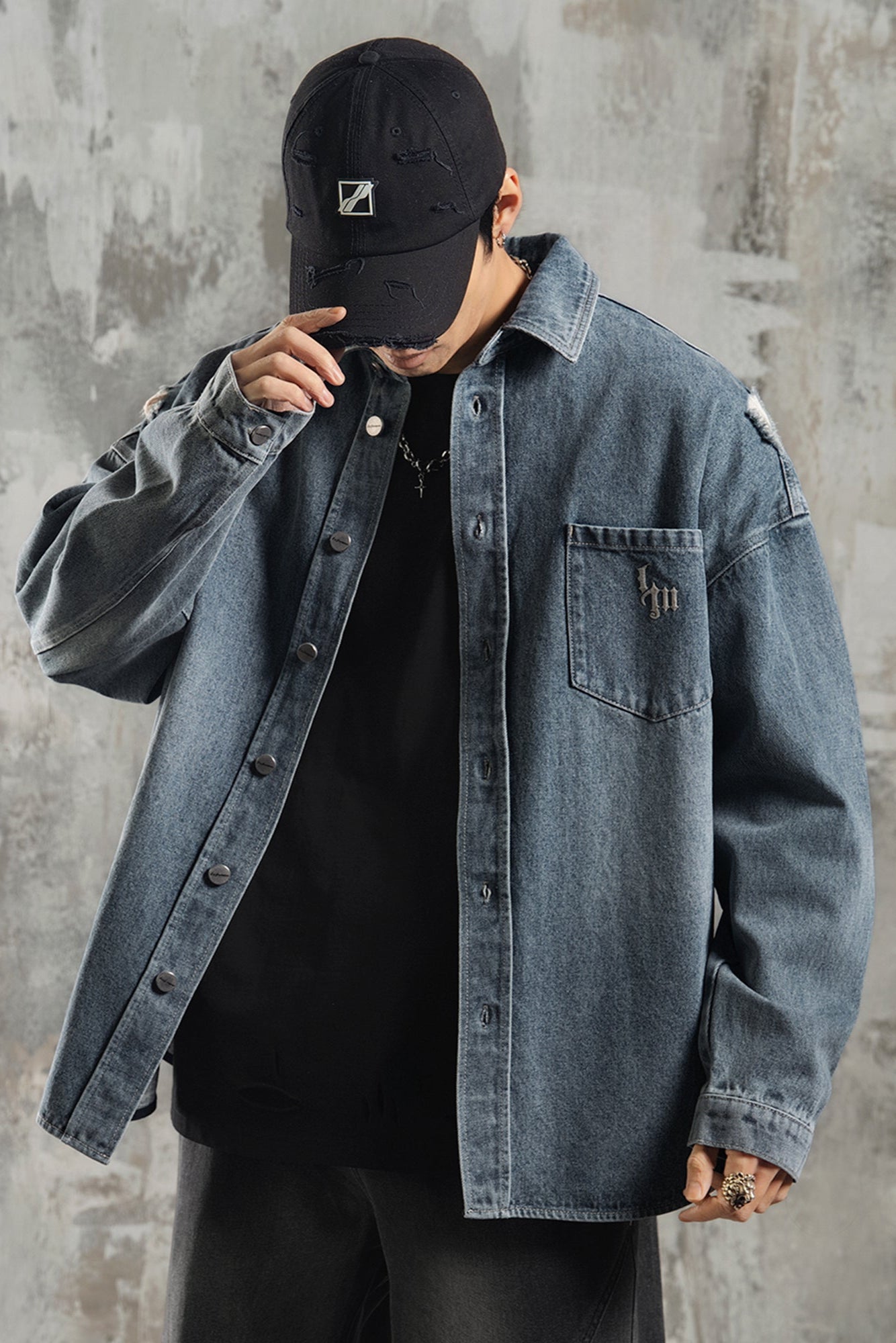 Distressed loose denim shirt #LM015