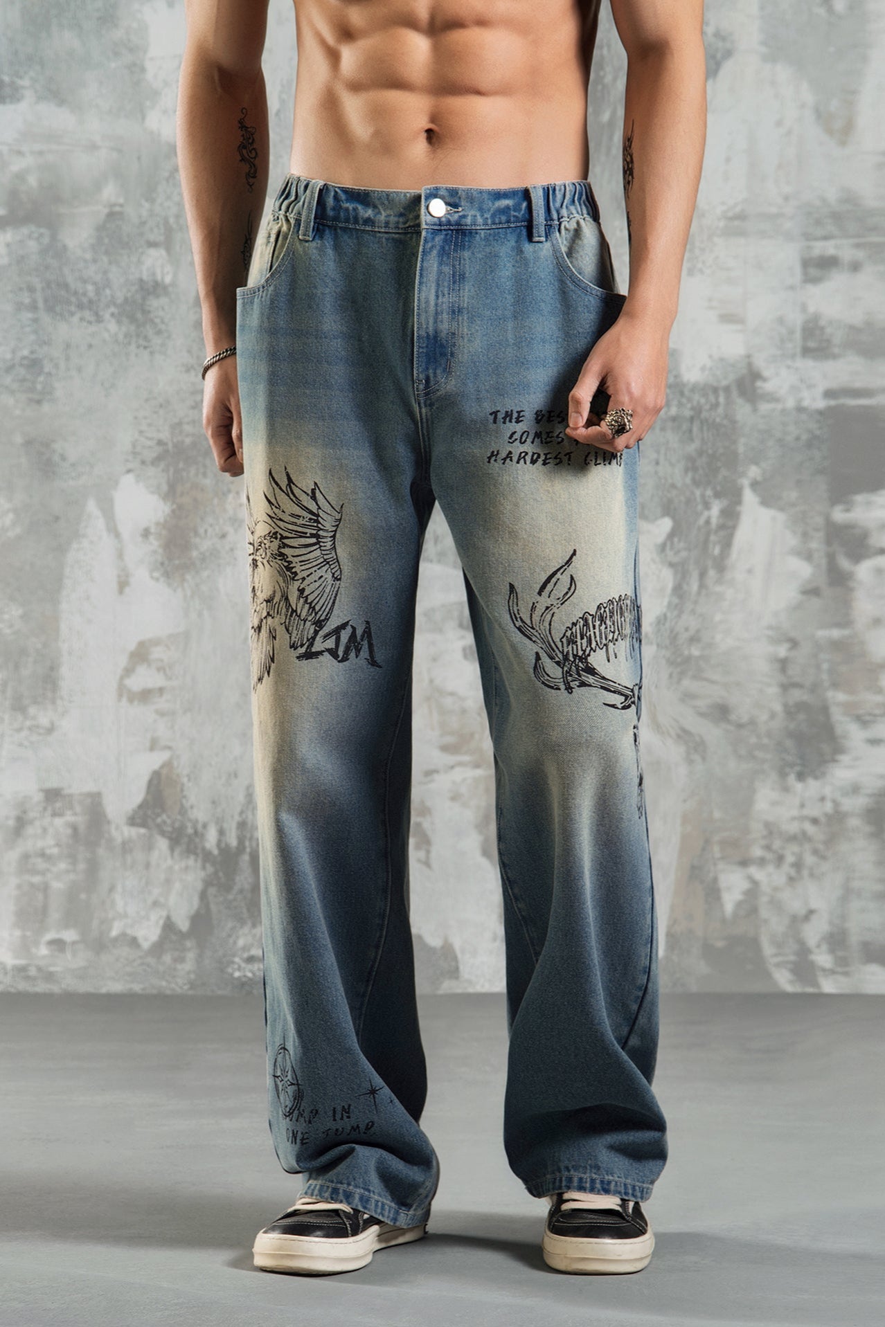 Original print washed jeans #LM022