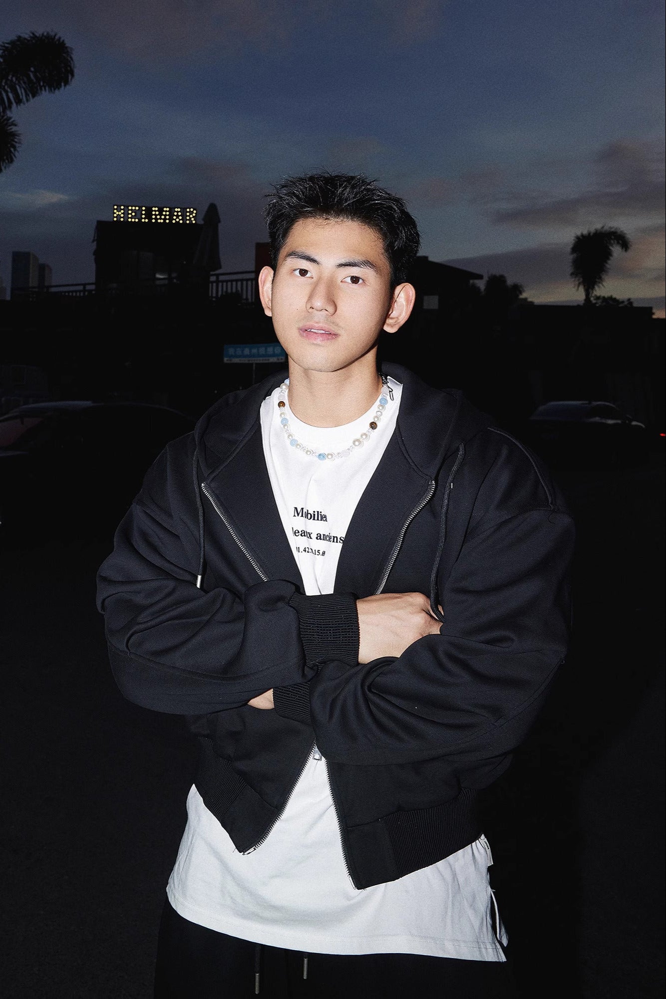 Cropped Double Zipper Hoodie And Wide-Leg Sweatpants #PM001