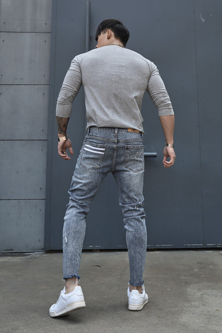 Distressed fitness elastic jeans #BF067