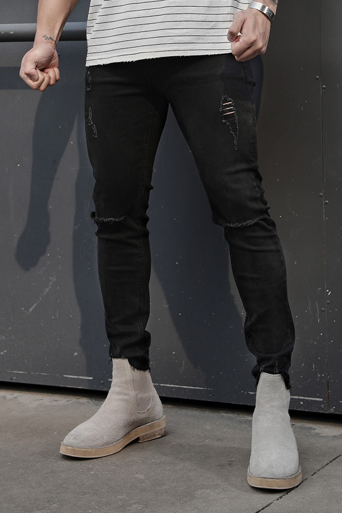 Ripped elastic skinny sports jeans #BF065