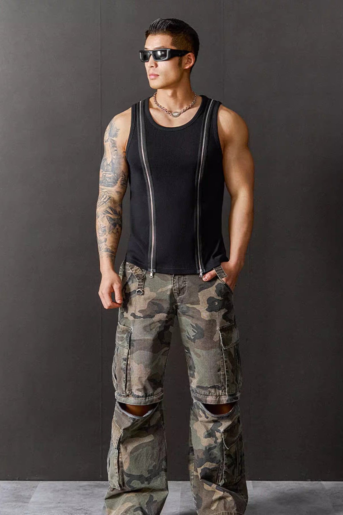 Double Zipper Fitness Sleeveless #TP008