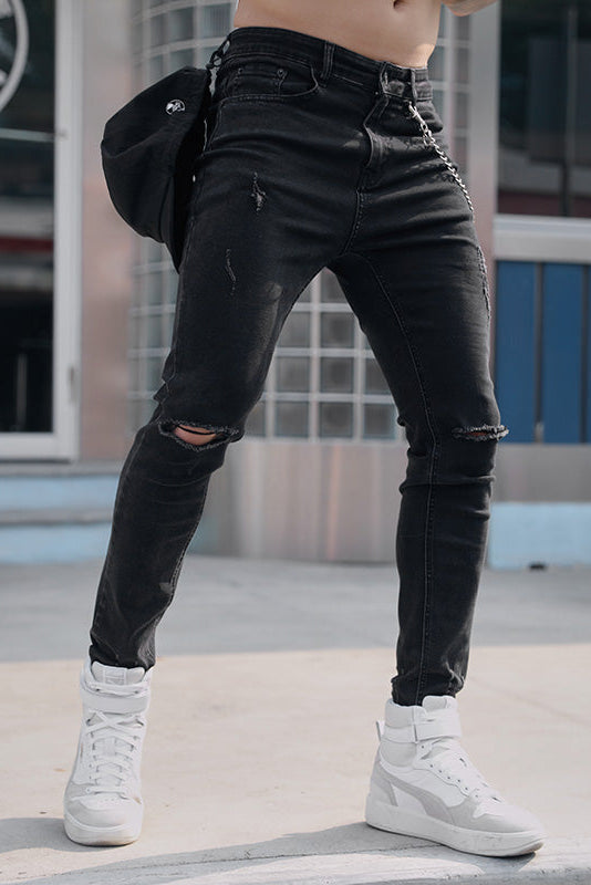Ripped elastic skinny sports jeans #BF065