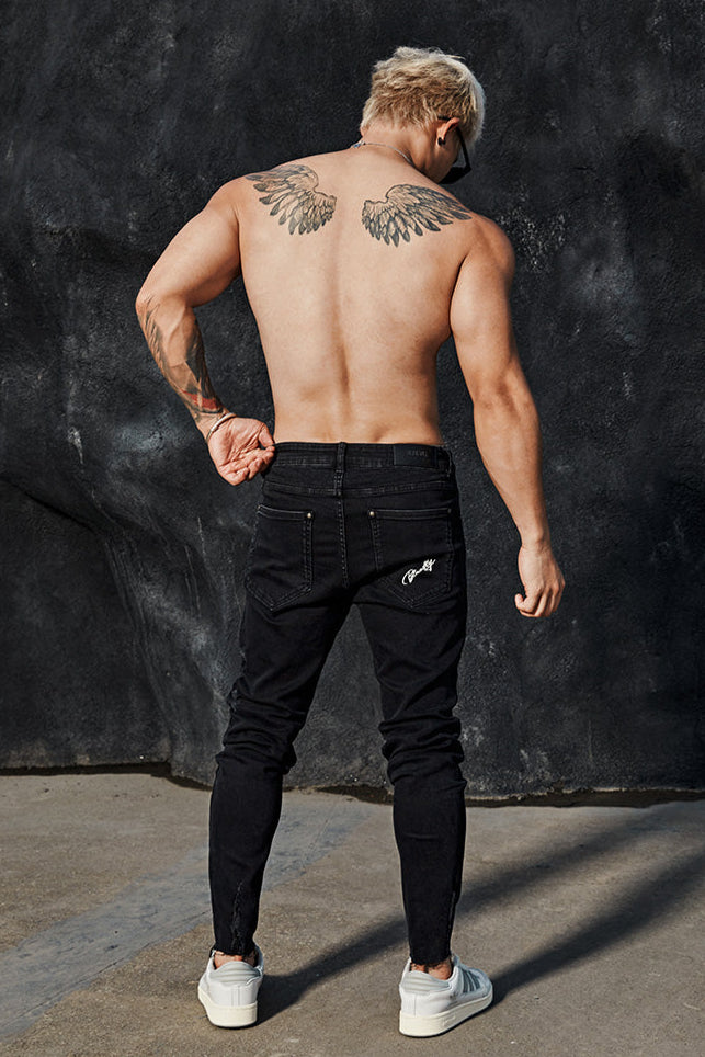 Distressed fitness black jeans #BF068