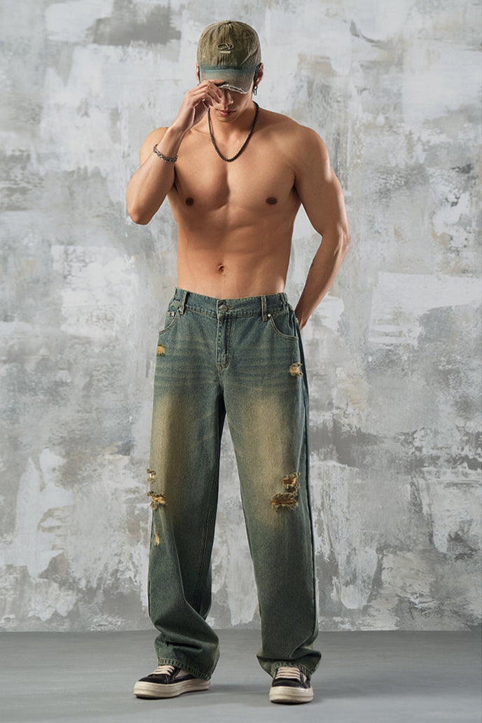 Yellow mud dyed straight jeans #LM020