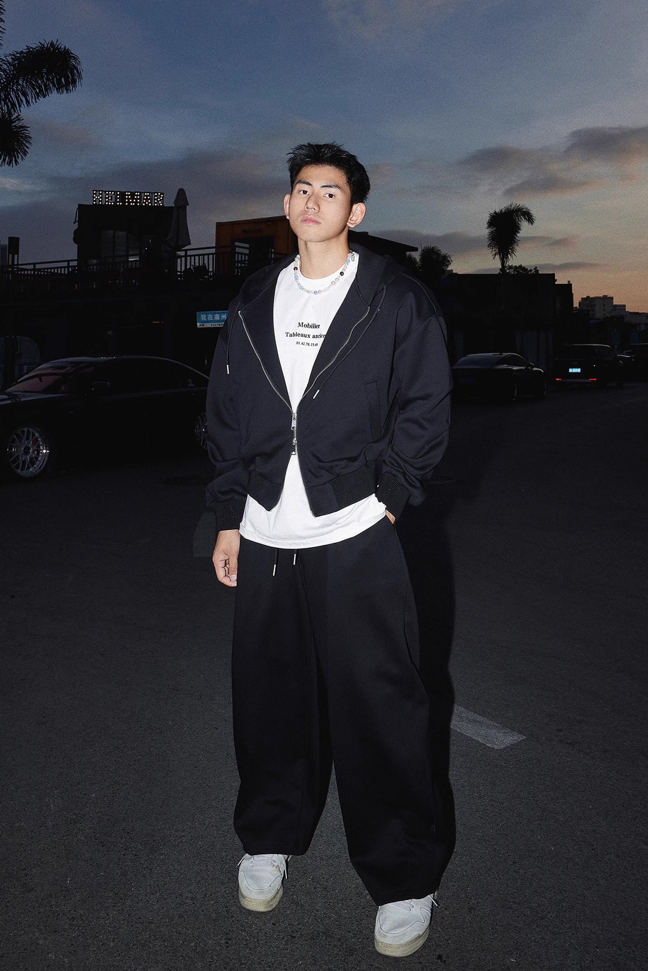 Cropped Double Zipper Hoodie And Wide-Leg Sweatpants #PM001