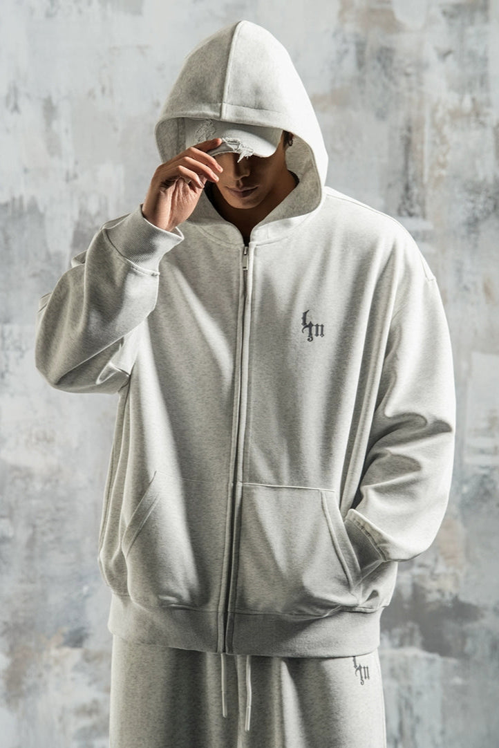 dropped-shoulder zipper hoodie and fitness sweatshirt pants set #LM007