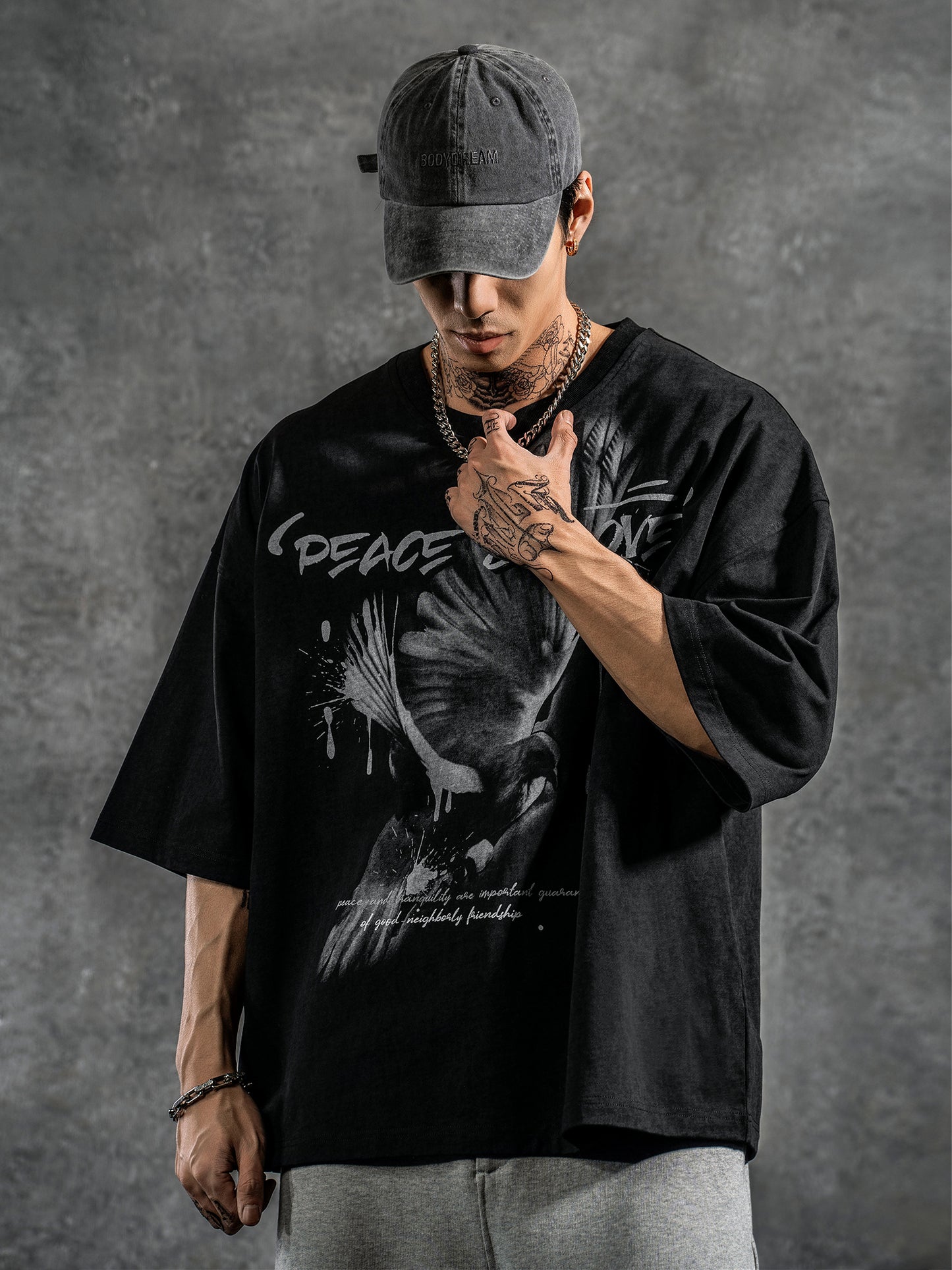 Peace dove print oversize t-shirt #LM017