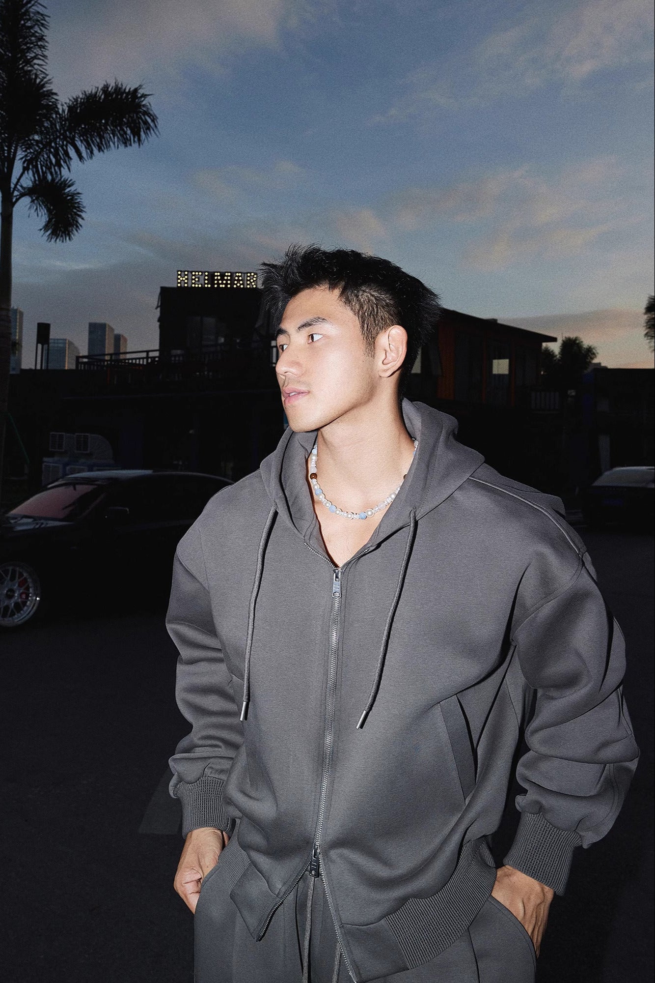 Cropped Double Zipper Hoodie And Wide-Leg Sweatpants #PM001