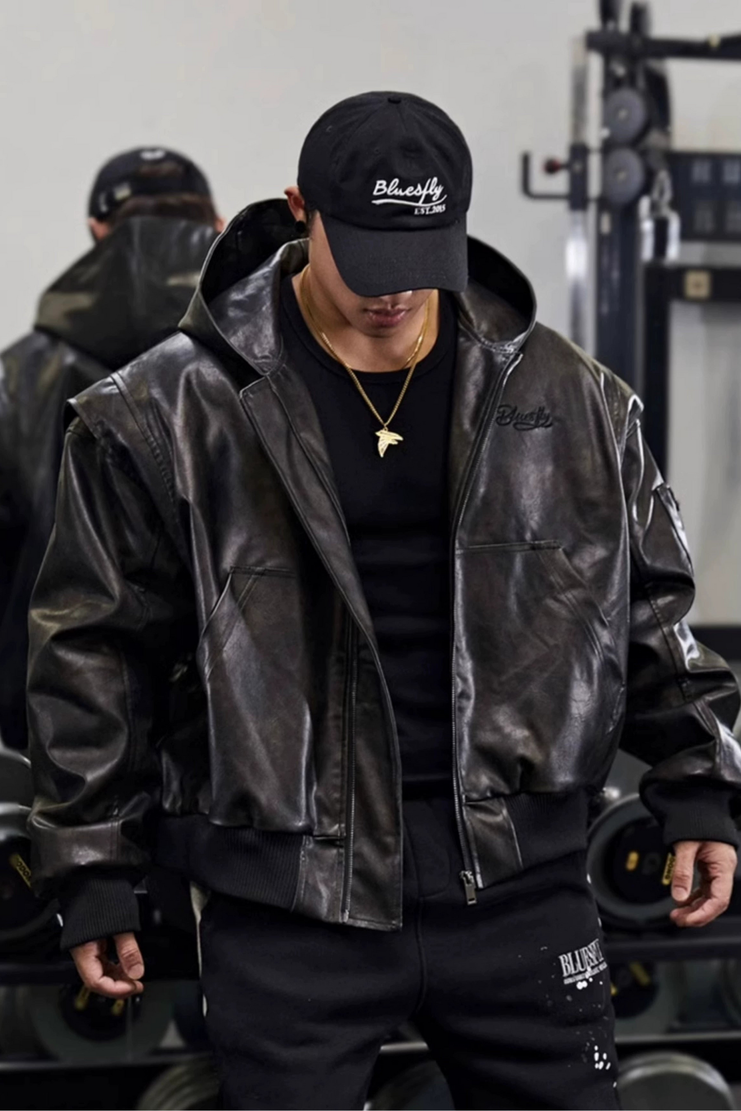 Retro hooded faux leather jacket #BF025