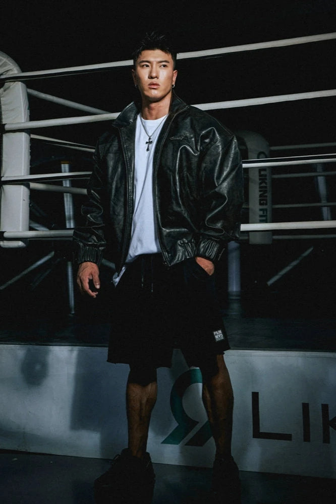 Cropped Biker fake Leather Jacket #MD021