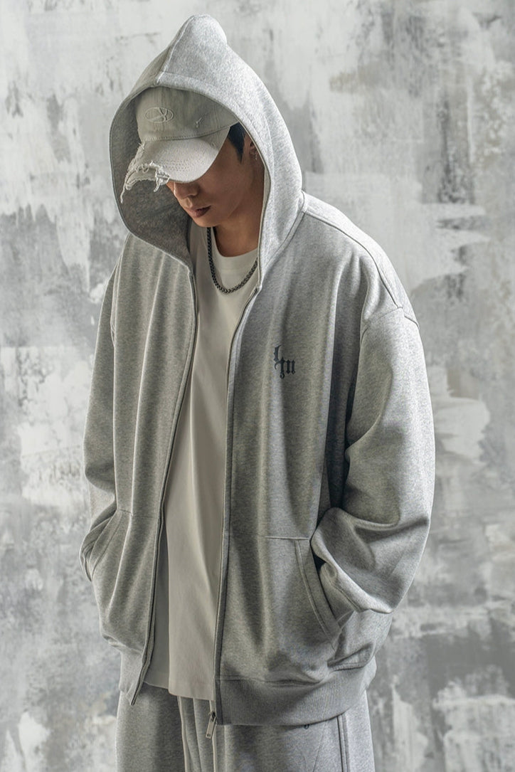 dropped-shoulder zipper hoodie and fitness sweatshirt pants set #LM007